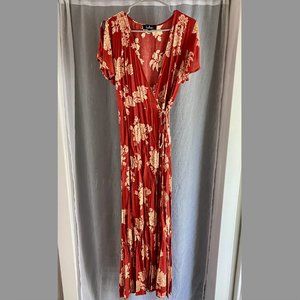 Lulu's M Rust Red Floral Print Wrap Maxi Dress
